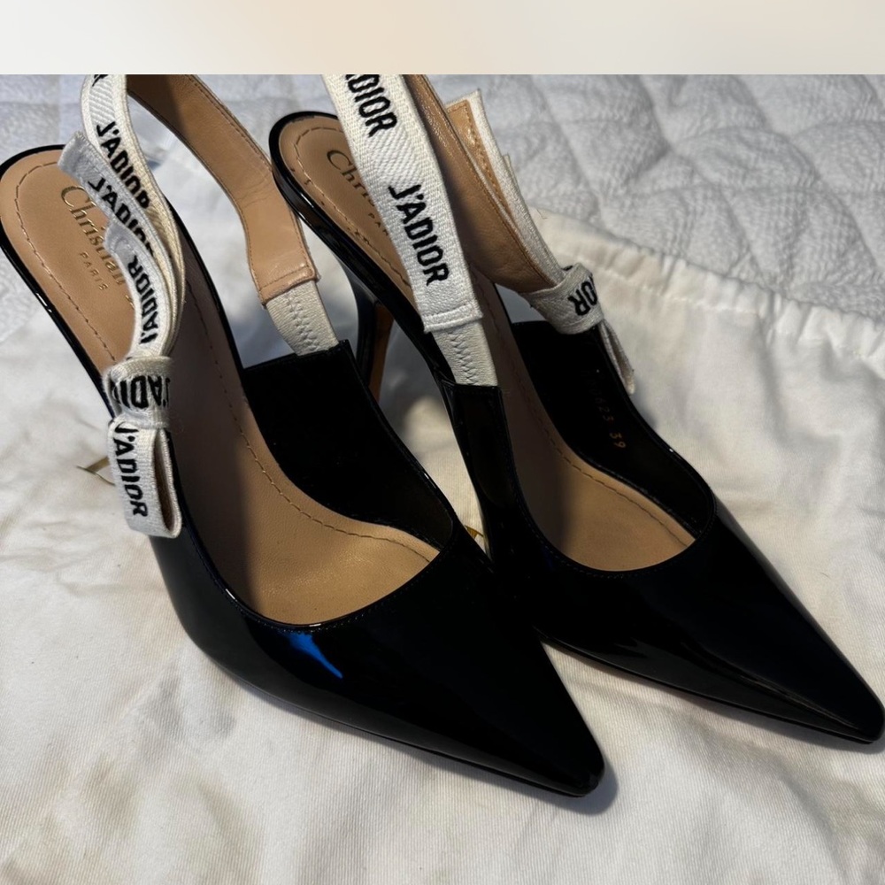 Dior Black Patent Leather Slingback Heels